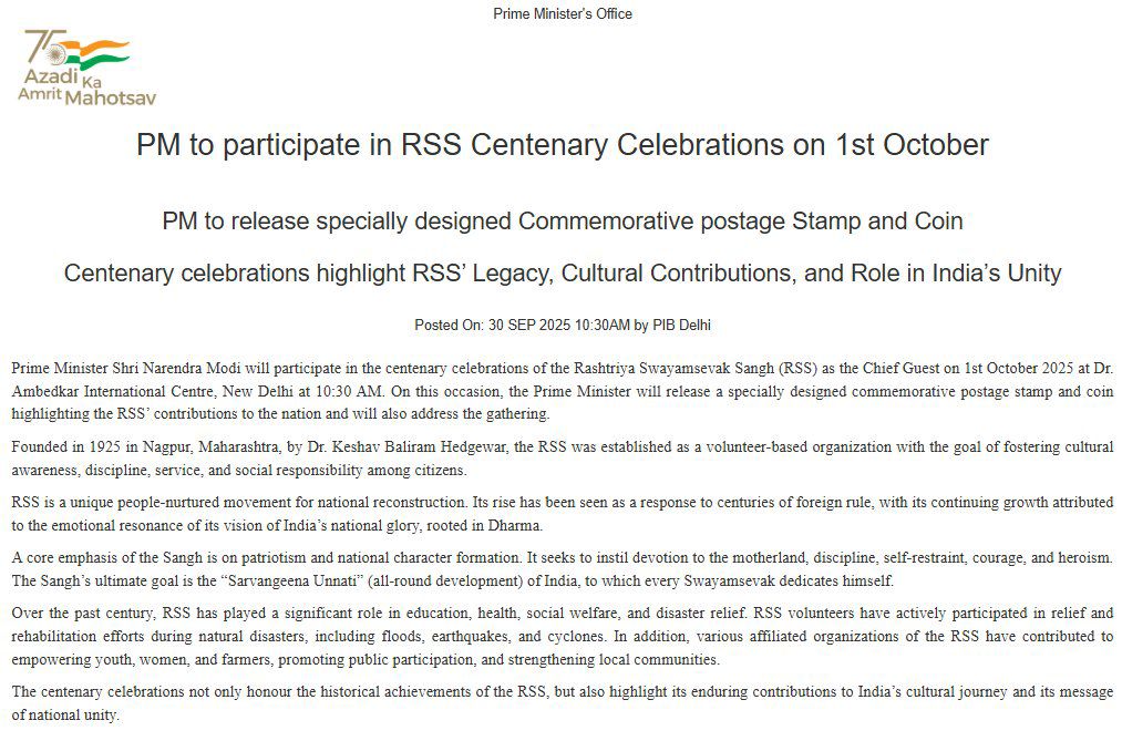 PM Modi to attend RSS Program
