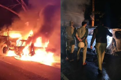 ಟಿಪ್ಪರ್, ಇನ್ನೋವಾ ನಡುವೆ ಡಿಕ್ಕಿ - ಚಾಲಕ ಸಜೀವ ದಹನ 5 An Innova driver was tragically burnt alive in a collision with a tipper truck in Srirangapatna