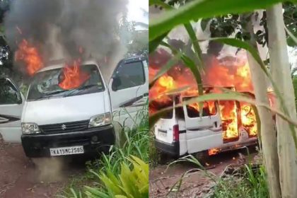 Family property dispute Wife sets husbands car on fire in Chikkodi