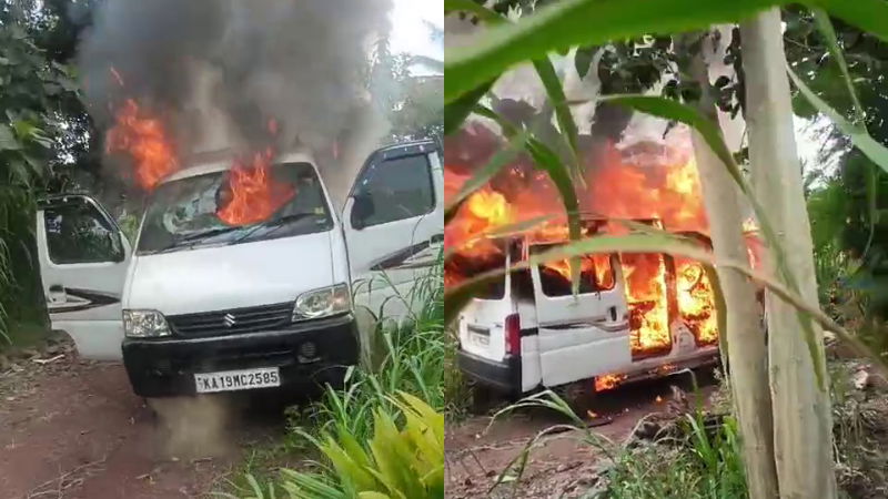 Family property dispute Wife sets husbands car on fire in Chikkodi