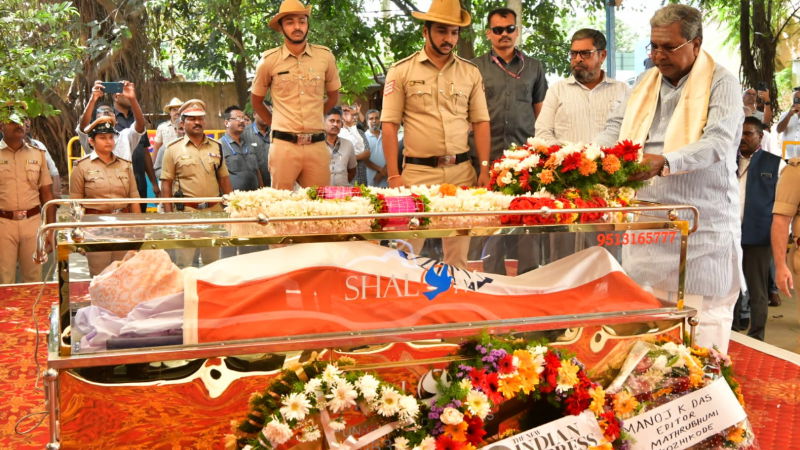 TJS George cremated with full state honours Hebbala Bengaluru