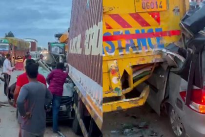Two killed in horrific accident between lorry and car on Nelamangala Highway
